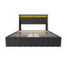 Bed With LED Lights, 4 Drawers, Winged Headboard Upholstered