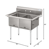 42 in. 18-Gauge 2-Compartment Commercial Sink with Backsplash, Bowl dimensions 18"x24"x14" in Stainless-Steel (KM-SB182414-N3)