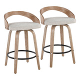 Grotto - 26" Fixed-Height Counter Stool With Swivel And Round Black Metal Footrest (Set of 2) - White Washed Wood And Oat Fabric