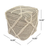 Modern Wool Rope Square Pouf Ottoman Floor Cushion - Gray / Ivory