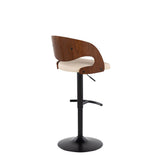 Pino - Mid-Century Modern Adjustable Swivel Barstool (Set of 2) - Black Metal, Walnut Wood