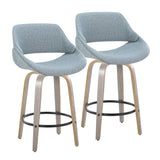 Fabrizzi - 26" Fixed-Height Counter Stool With Swivel And Round Black Metal Footrest (Set of 2) - Light Gray Wood