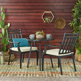 3 Piece Metal Bistro Set With 2 Curved Armrest Chairs - Black