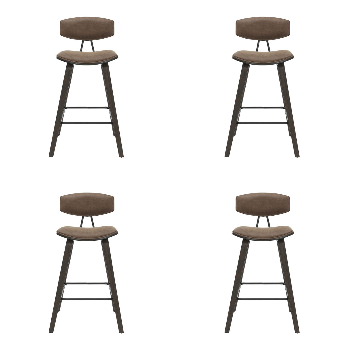Fox - Counter Height Curved Back Wood Bar Stool With Faux Leather Seat