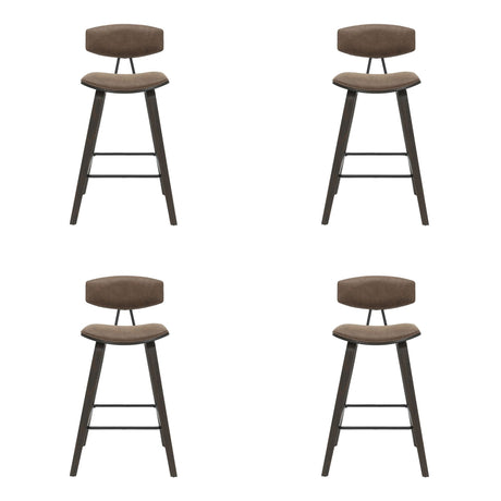 Fox - Counter Height Curved Back Wood Bar Stool With Faux Leather Seat