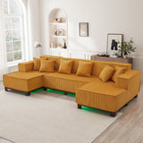 U-Shaped Sectional Sofa With RGB LED Light Strip And 6 Pillows