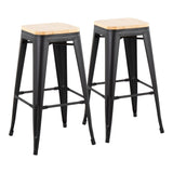 Oregon - Contemporary Barstool (Set of 2) - Black Steel And Natural Wood
