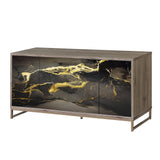 Payo - Console Cabinet - Black Marble Print Oak & Champagne