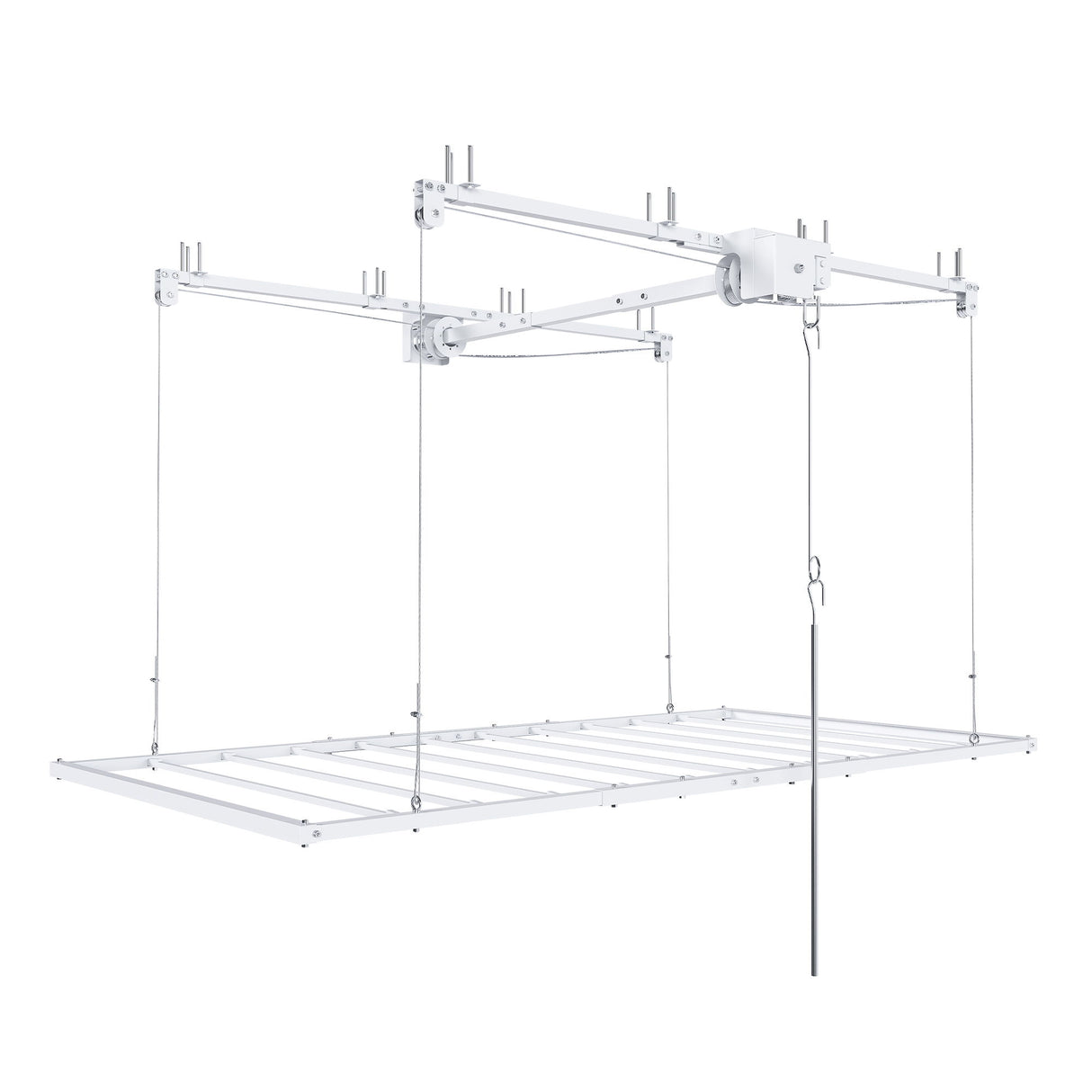 Overhead Garage Storage Rack 3 X 6 Ft For High Ceilings, With Safety Lock - White