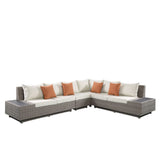 Salena - Patio Sectional Sofa With 4 Pillows & Coffee Table - Beige Fabric & Gray Wicker