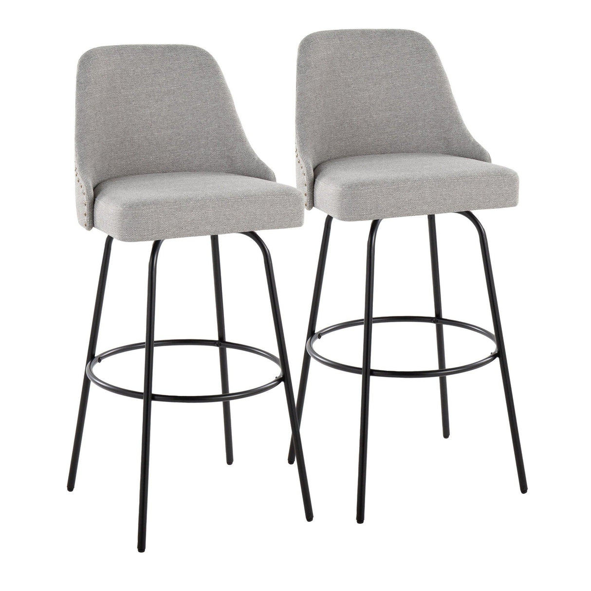 Marcel - 30" Fixed-Height Barstool With Swivel And Round Black Metal Footrest (Set of 2) - Black Metal