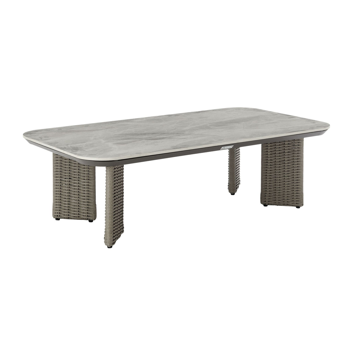 Ciela - Outdoor Rectangular Sintered Stone Coffee Table With Rattan Accents And Frame - Dark Bronze