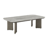 Ciela - Outdoor Rectangular Sintered Stone Coffee Table With Rattan Accents And Frame - Dark Bronze
