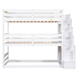 Twin Size Triple Bunk Bed With Storage Staircase, Separate Design - White