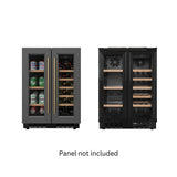 KoolMore Reserve 24 in. French Door Dual Zone Panel Ready Under-Counter Cooler with Wooden Shelves and 20 Bottle Capacity in the Right Zone and 2.1 Cu. Ft. on the Left in Black (KM-CWB24-WPR)