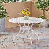Tranquilius - Outdoor Round Dining Table With Lattice Tabletop, Umbrella Hole And Curved Legs