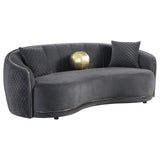 Luxe Upholstered Curved Sofa With Trim And Diamond Quilting - Dark Gray