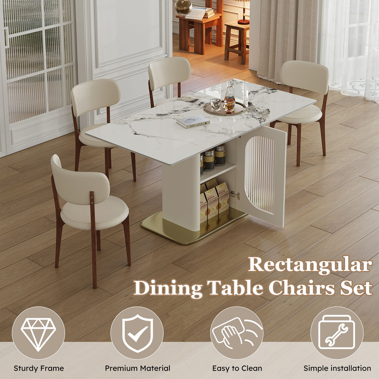 Dining Table Set With Storage, Includes Chairs For Kitchen
