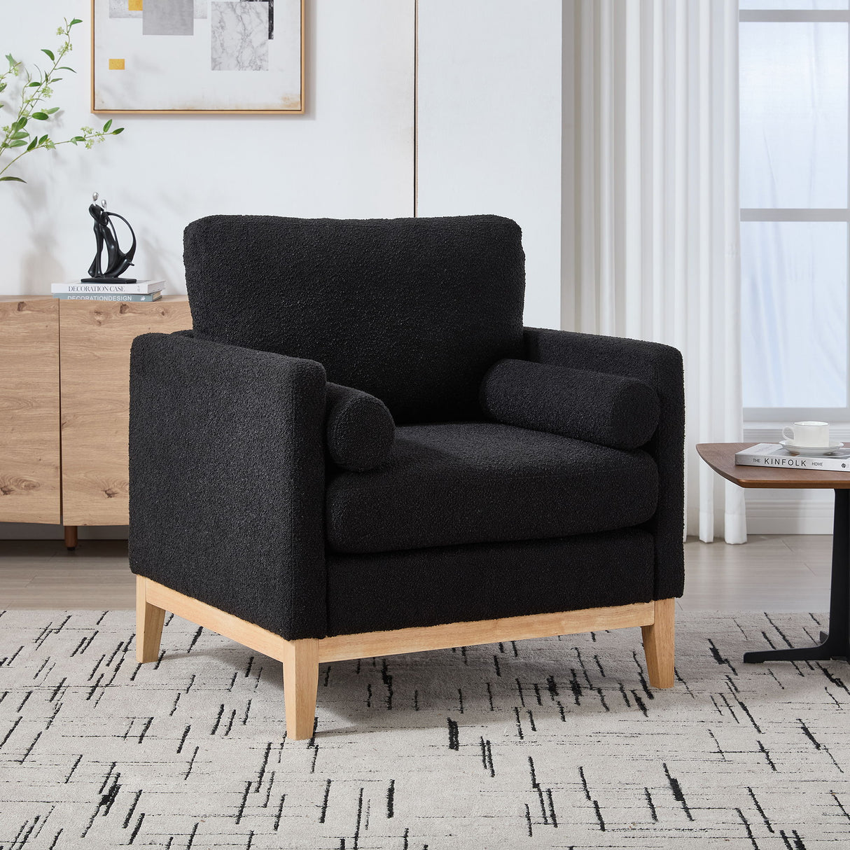 Wide Modern Performance Accent Chair With Natural Legs