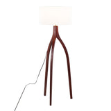 Wishbone - Contemporary Floor Lamp - Walnut Wood With A White Fabric Shade