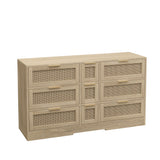 Elegant Rattan Locker With 9 Drawers, Metal Handles