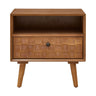 Nightstand With Carved Geometric Drawer Front, 1 Drawer And Open Shelf