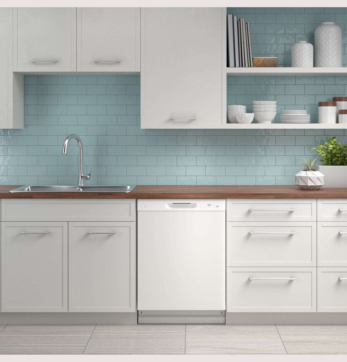 GE GDF510PGRWW - 24 in. Front Control Flush-Mount Dishwasher with 59 dBa Sound Level, Dry Boost & Pocket Handle - White