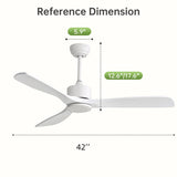 42" Ceiling Fan With DC Reversible Motor, 3 Blades, Timer Function