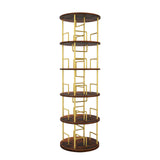 5 Tier 360 Rotating Bookshelf, Display Round Floor Standing Swivel Bookcase For Bedroom - Golden