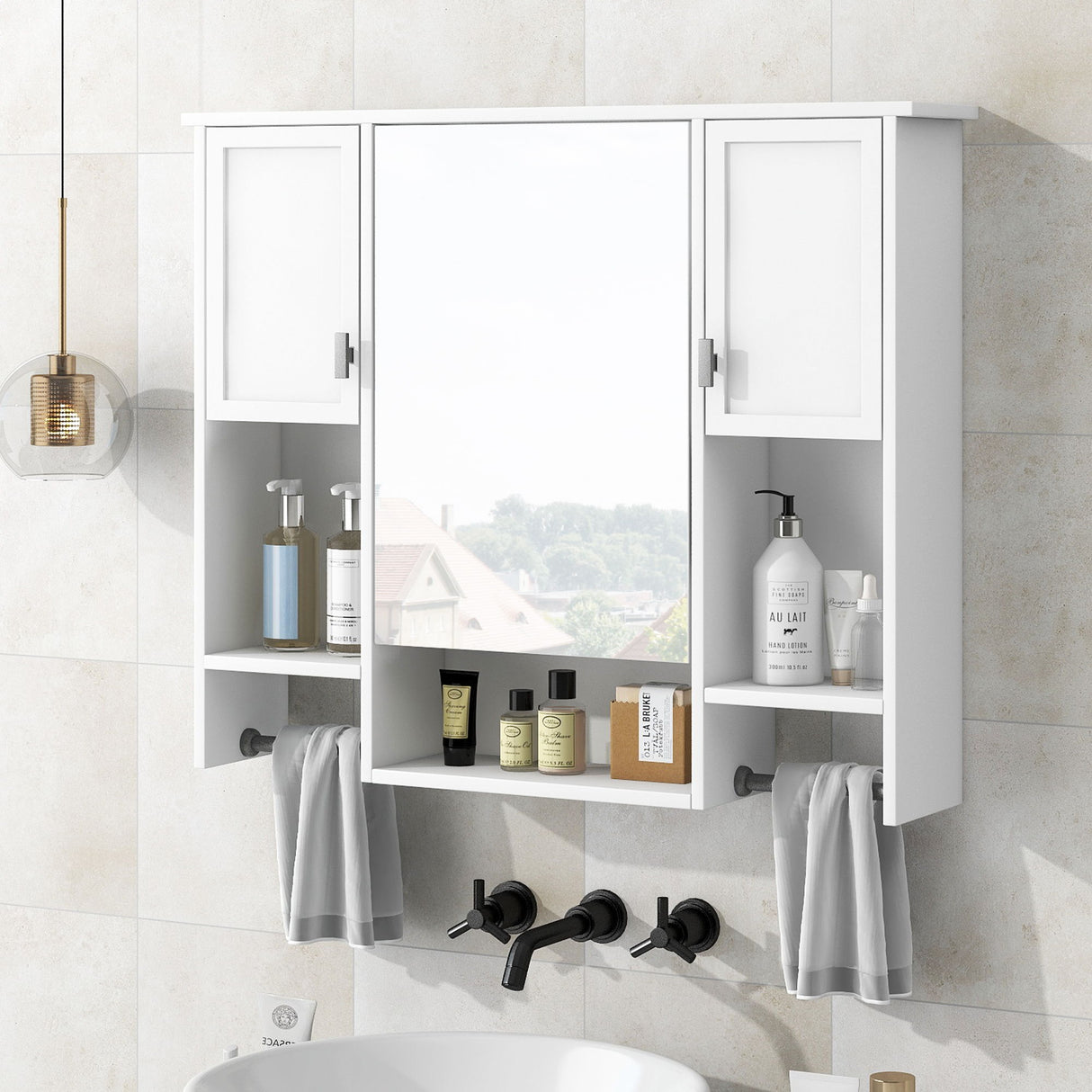 Wall Mounted Bathroom Storage Cabinet With Mirror, Medicine Cabinet With Towel Bar