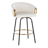 Claire - 26" Fixed-Height Counter Stool With Swivel And Round Gold Metal Footrest (Set of 2) - Black Metal