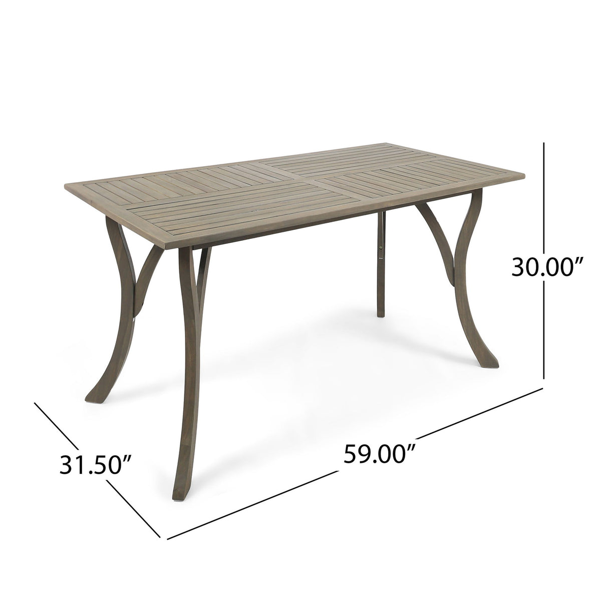 Transitional Acacia Wood Dining Table With Slat Panel Top - Gray