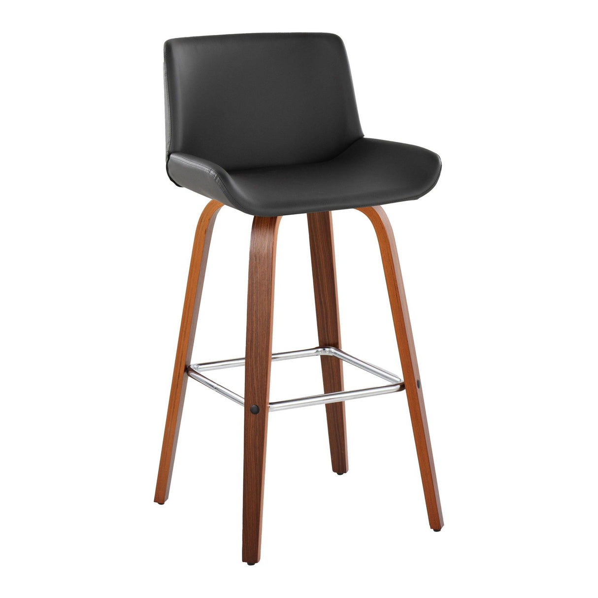 Santi - 30" Fixed-Height Barstool With Swivel And Square Chrome Metal Footrest (Set of 2) - Walnut Wood