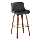 Santi - 30" Fixed-Height Barstool With Swivel And Square Chrome Metal Footrest (Set of 2) - Walnut Wood