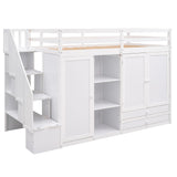Loft Bed With 3 Shelves, 2 Wardrobes, 2 Drawers, Ladder Storage