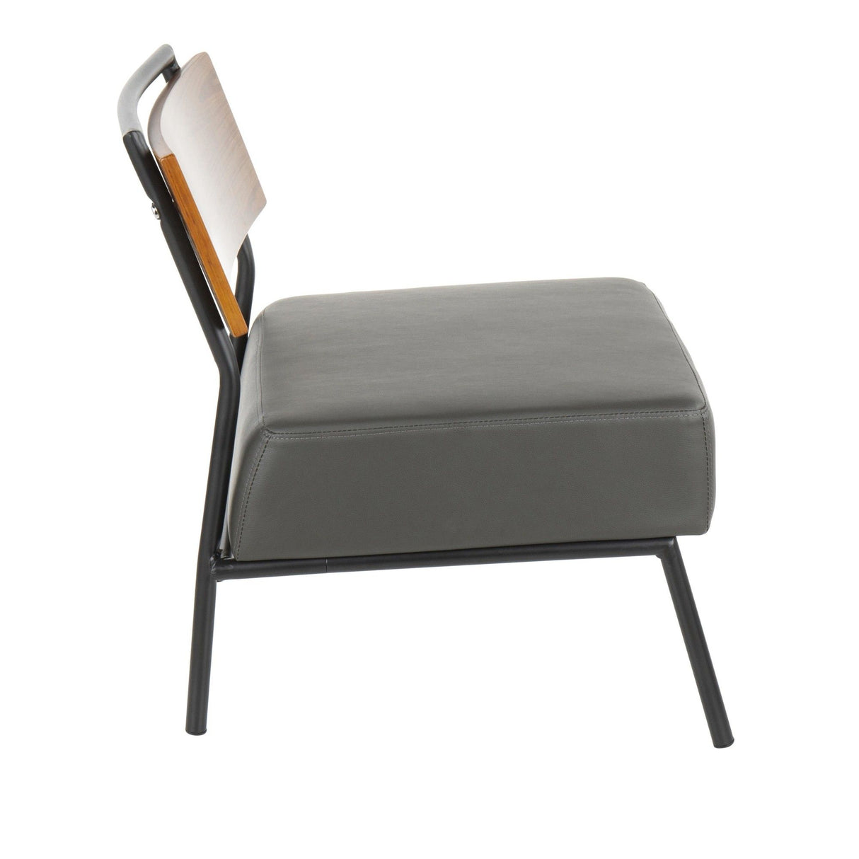 Fiji - Contemporary Accent Chair - Gray Faux Leather With Walnut Wood Accent