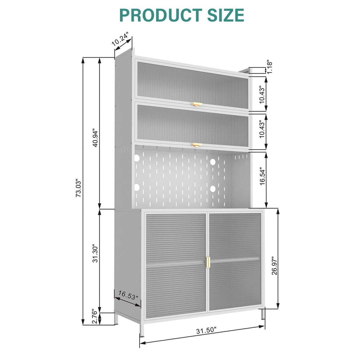 Tall Kitchen Pantry Cabinet With Flip Doors And Pegboard, Anti Tip Steel Storage Hutch