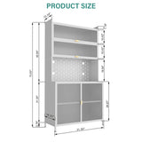 Tall Kitchen Pantry Cabinet With Flip Doors And Pegboard, Anti Tip Steel Storage Hutch