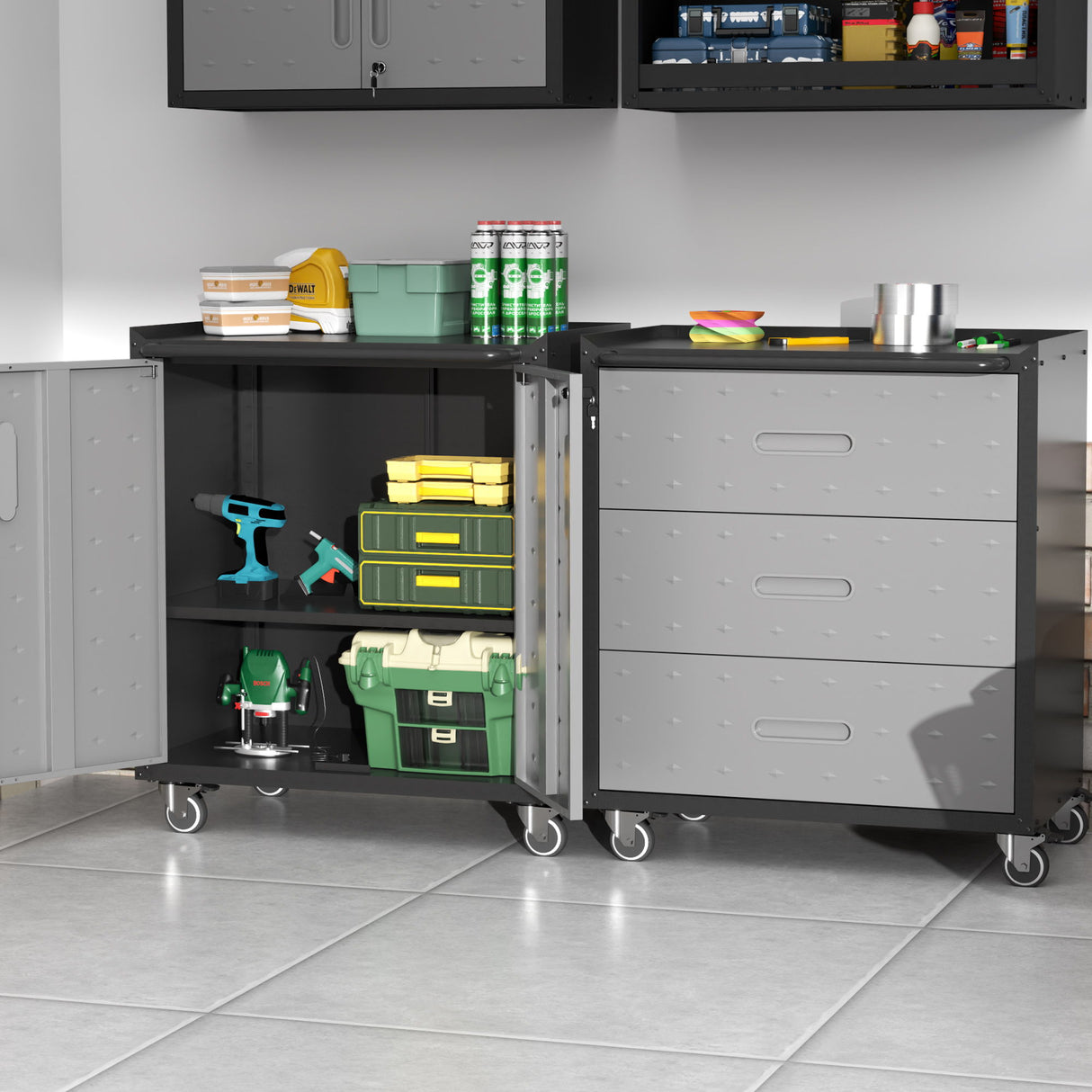 Heavy Duty Metal Garage Storage Cabinet With Wheels Sturdy Tool Organizer