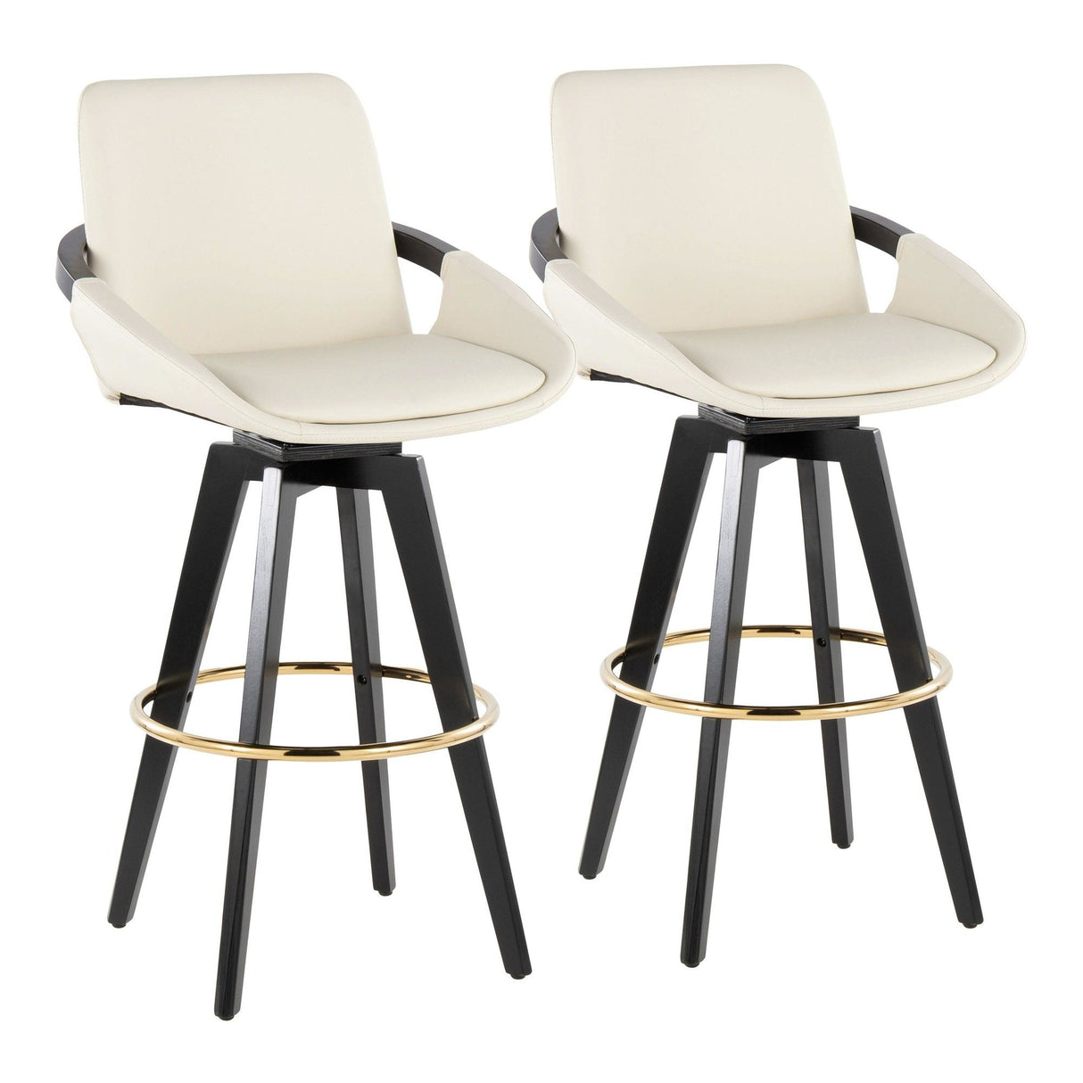 Cosmo - Fixed-Height Barstool (Set of 2) - Black Wood Base, Gold Footrest