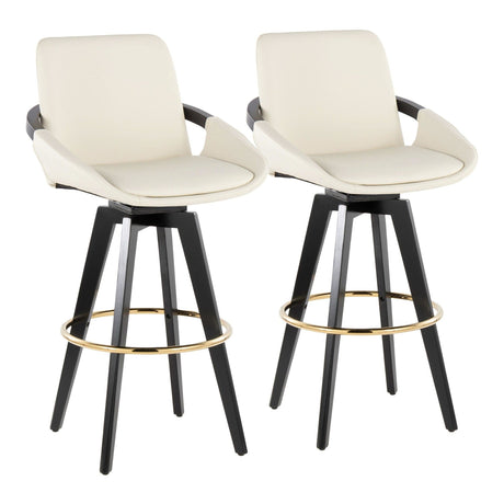 Cosmo - Fixed-Height Barstool (Set of 2) - Black Wood Base, Gold Footrest