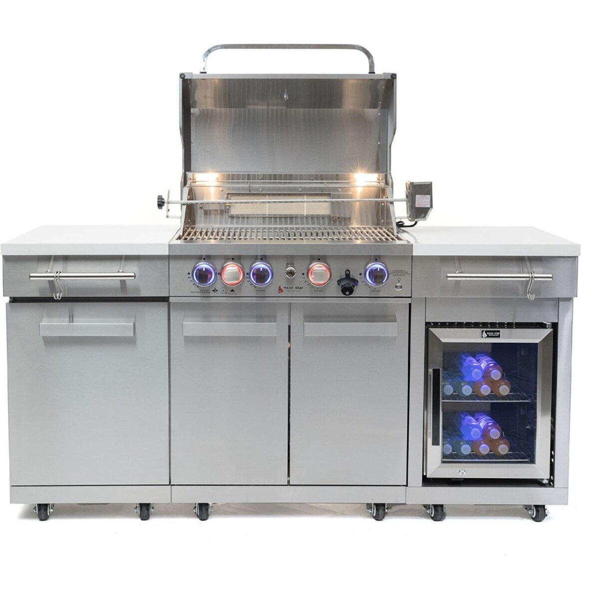 Mont Alpi Compact Series 6 Ft Natural Gas Outdoor Kitchen Island w/ Fridge in Stainless Steel - MA-957FCRS