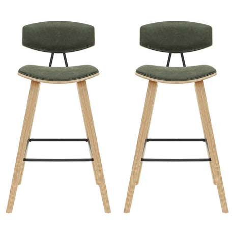 Fox - Bar Height Curved Back Wood Bar Stool With Faux Leather Seat