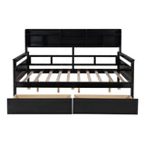 Daybed, Wood Slat Support, With Bedside Shelves And Two Drawers