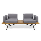Outdoor Sofa With Cushions And Iron Legs - Dark Gray