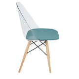 Tonic - Chair (Set of 2) - Natural Wood, Teal Blue Polypropylene, Clear Polycarbonate, Black Metal