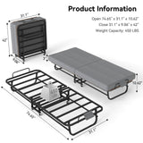 Portable Folding Bed With Memory Foam Mattress, Lockable - Gray
