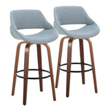 Fabrizzi - 30" Fixed-Height Barstool With Swivel And Round Black Metal Footrest (Set of 2) - Walnut Wood