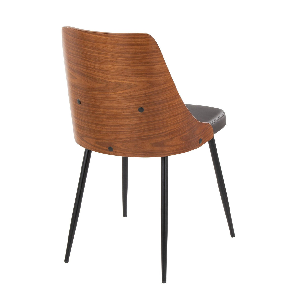 Anabelle - Contemporary Dining / Accent Chair (Set of 2) - Black Metal, Walnut Wood, And Brown Faux Leather