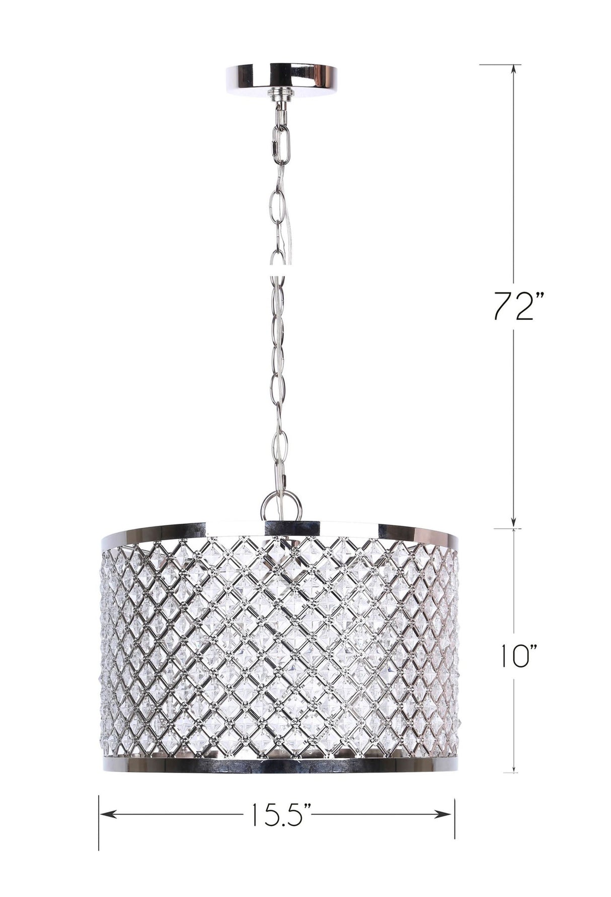 Dangle - Drum Metal Pendant Lamp - Polished Nickel, Clear Crystal